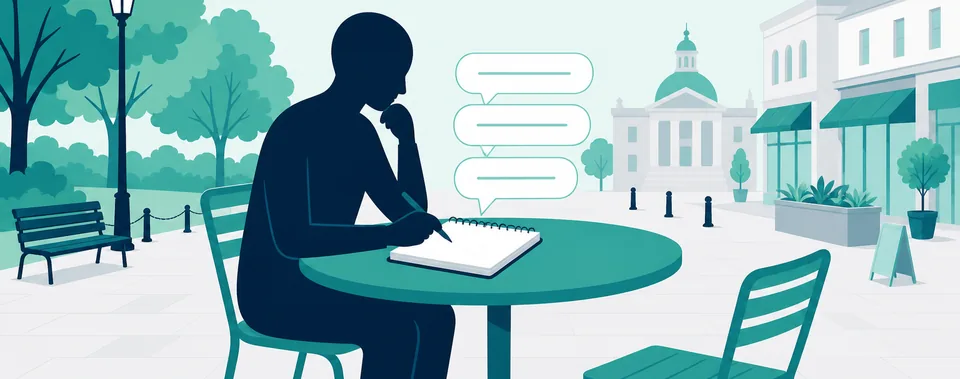 Stylised illustration of someone writing a short description of a local issue