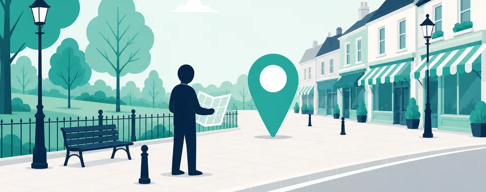 Stylised illustration of someone finding a place on a calm neighbourhood street